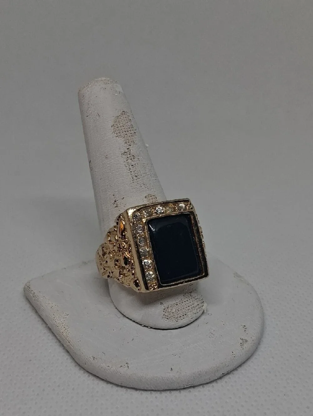 14 K Gold-plated Black Obsidian Statement Nugget Ring
